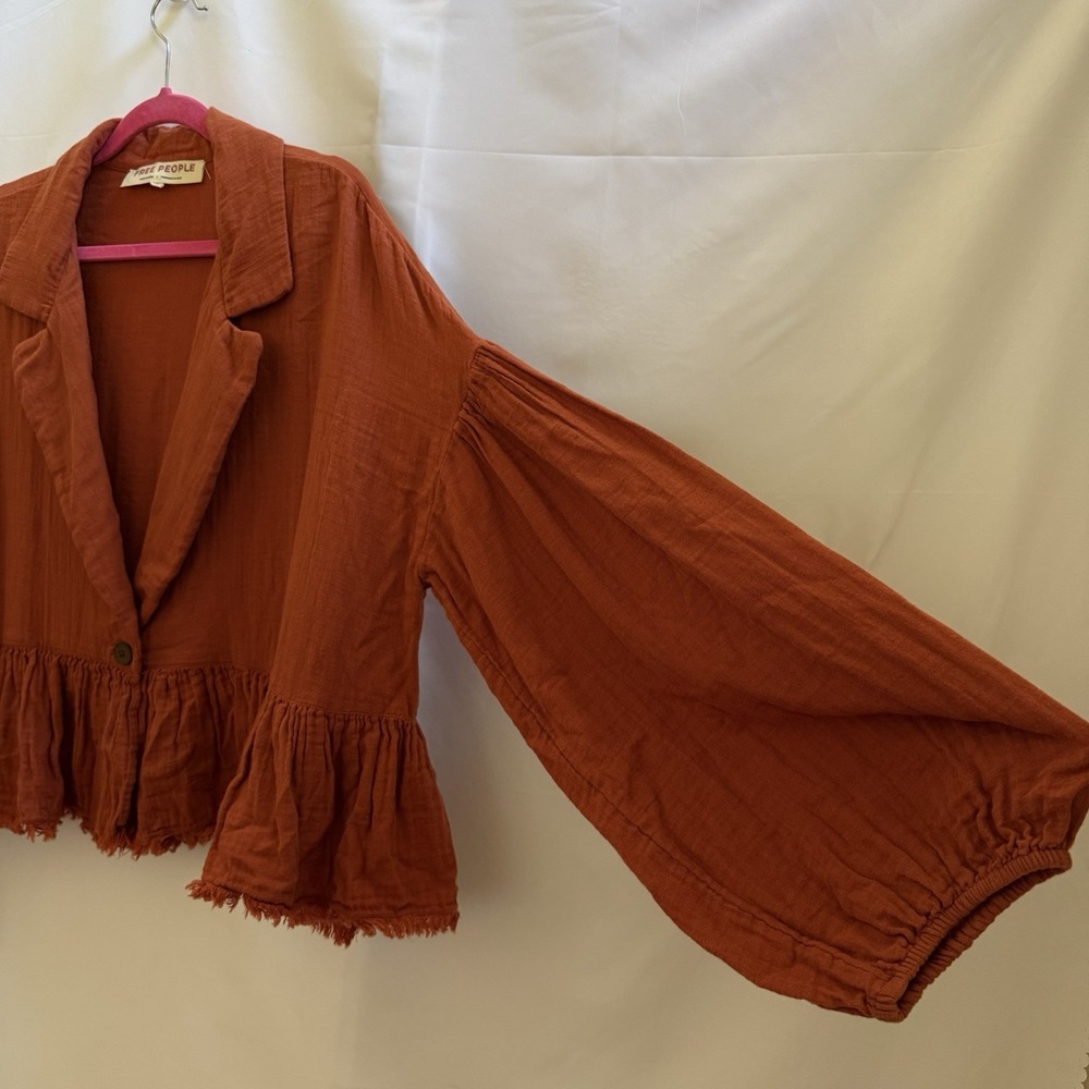 Free People Lyra Tiered Bed Jacket Gauzey Rust Orange Boho Oversized XL - Picture 6 of 14